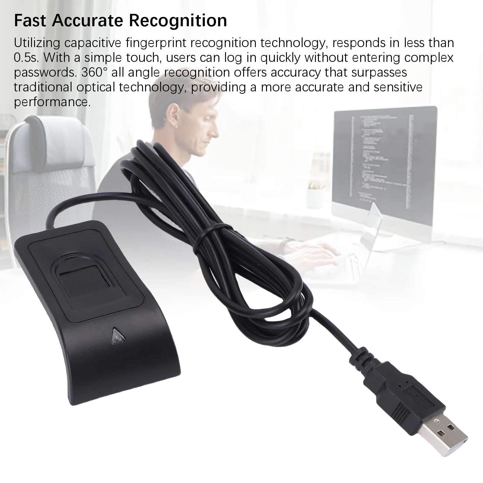 USB Fingerprint Reader, for Windows 10 Hello, for PC Laptop Computer, Portable Mini Security Key Biometric Fingerprint Scanner, 360 Degree Touch Fast Matching