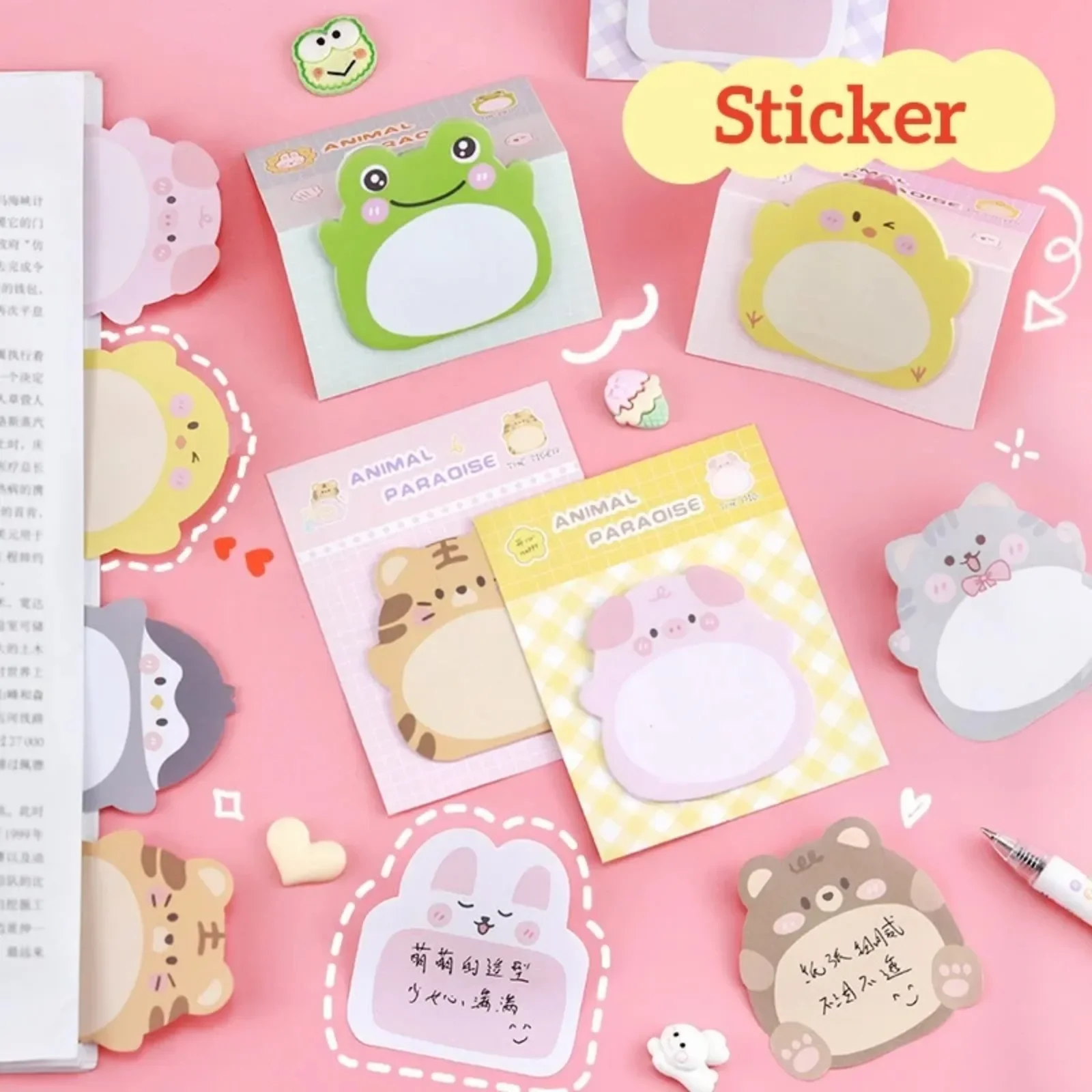 

20 Sheets/pack Cute Cartoon Animal Sticky Notes Tiger Totoro Penguin Rabbit Bear Pig Adhesive Memo Pads Self-Stick Notes