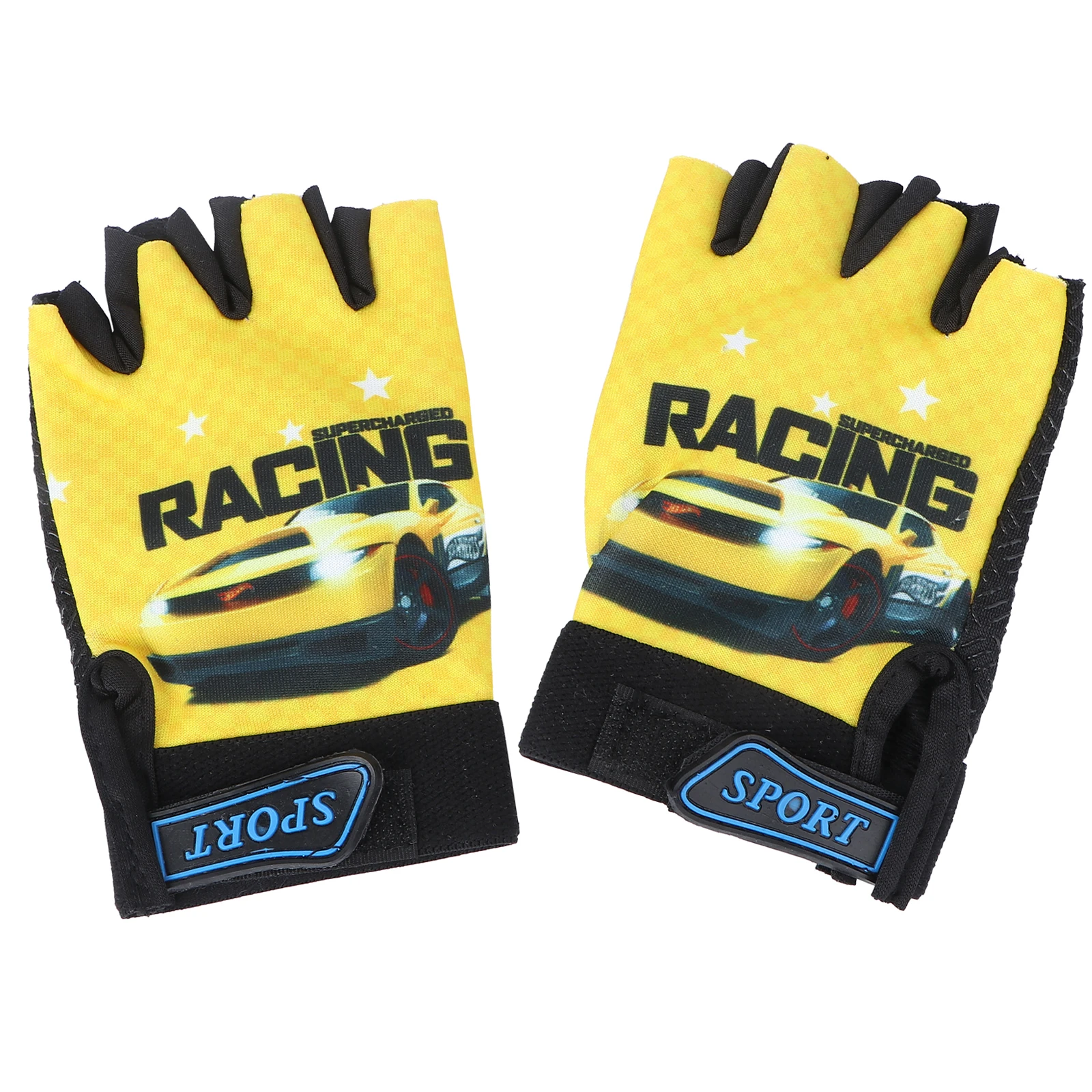 Half Finger Gloves Cycling Biking Riding Running Sports Accessory Yellow Car Pattern Waterproof Breathable Microfiber