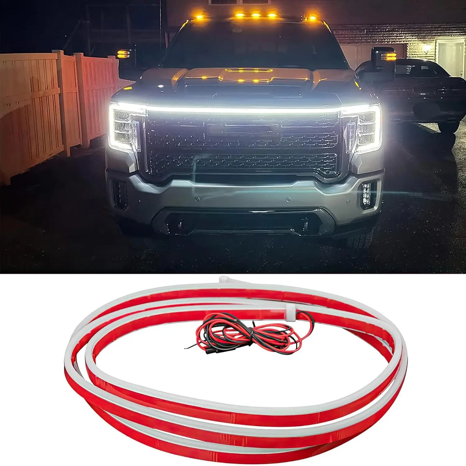 Car Hood LED Strip White Exterior Dynamic Car LED Hood Light Flexible Exterior Light Strip with Fuse Protection Auto Accessories
