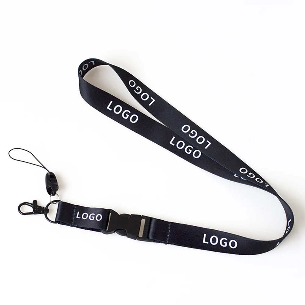 50 Pcs/lot Custom Logo Lanyard Black Metal Hook Colored Separable Smooth Material Neck Rope Keychain Personal Printing Landyard