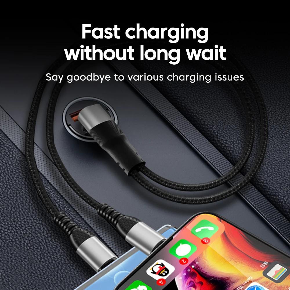 66 واط شحن سريع 2 في 1 كابل بيانات ستيريو الكوع نوع C إلى المزدوج نوع C كابل آيفون 15 16 سامسونج شاومي سلك شحن سريع #6