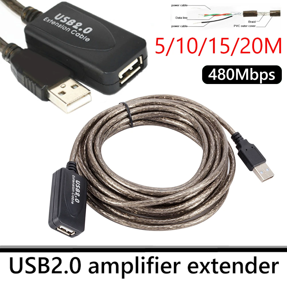 Extension Cable USB Signal Amplification 5/10/15/20m USB 2.0 Extension Cable Male to Female Active Repeater Extender Cord