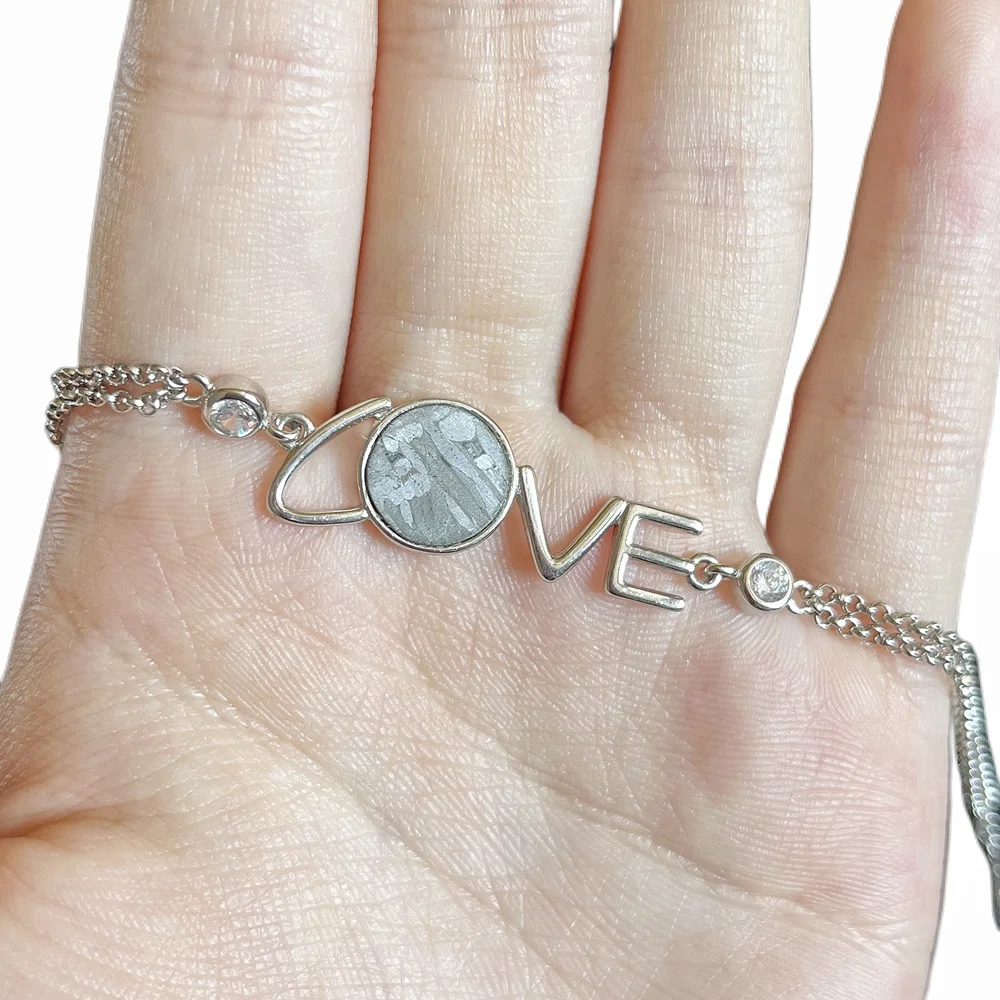 Muonionalusta Iron Meteorite Inlaid Bracelet Natural Meteorite Material Slice Inlaid Jewelry S925 Bracelet Jewelry