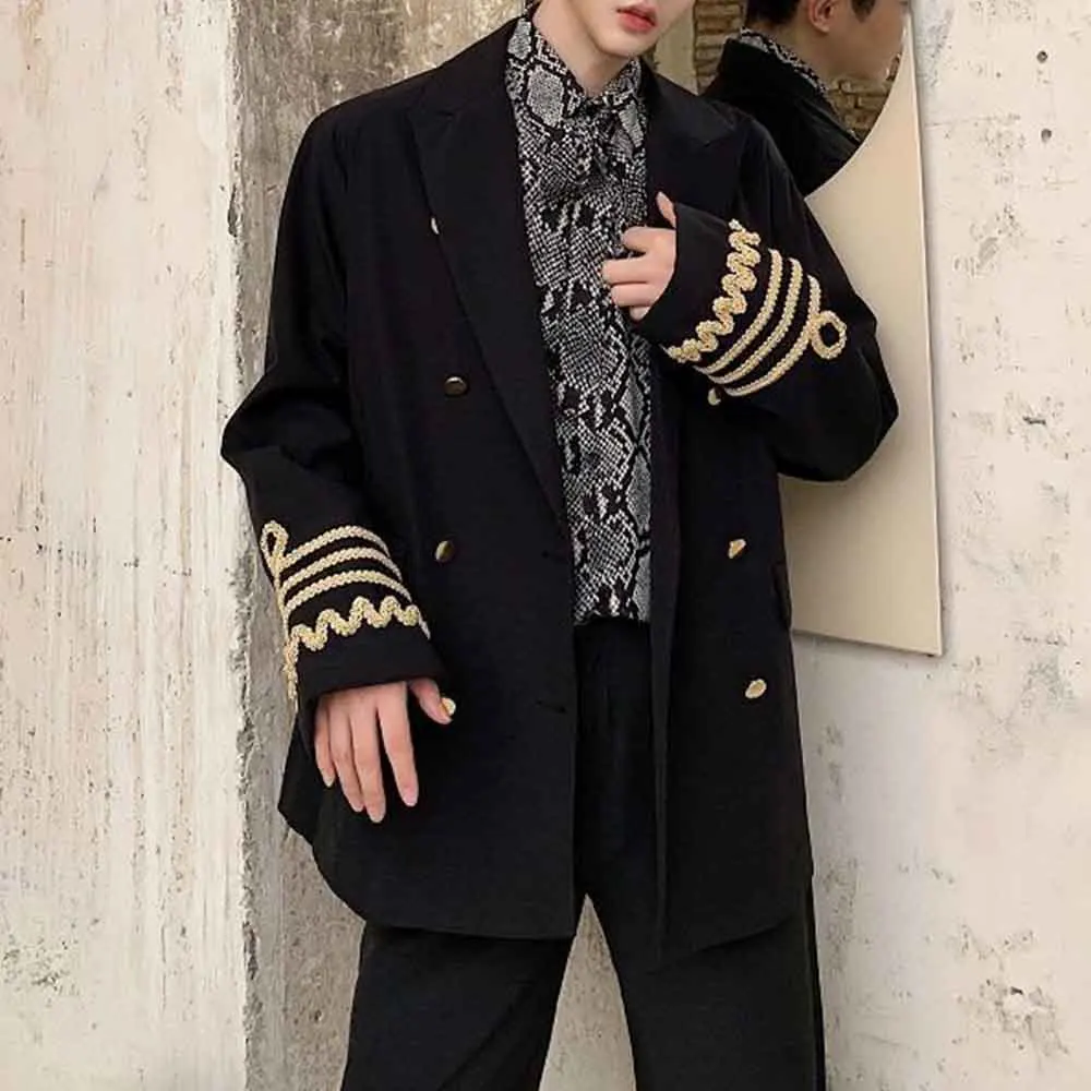 

Осенняя новая мужская однотонная куртка с длинными рукавами и вышивкой, французская модная тенденция в стиле ретро, свободные повседневные нишевые мужские топы High Street