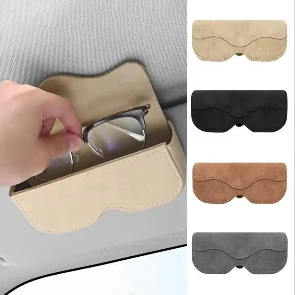 Quality Suede Leather Car Eyeglass Case Non-slip Automatic Closing Car Sunglasses Holder Case Multi-functional Eyewear Clips Car