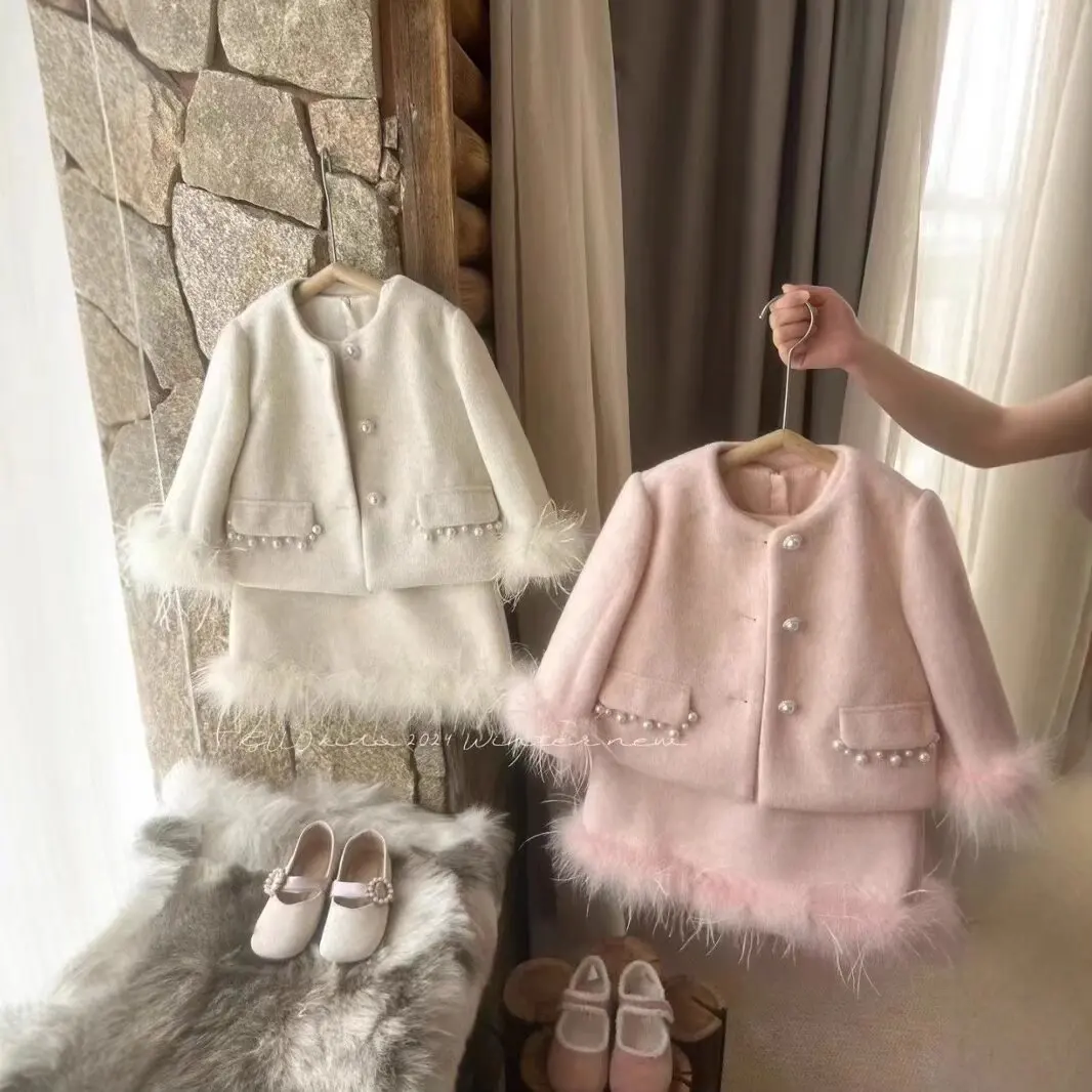Girls' Dress Set Autumn Winter New Little Princess Jacket Vest Dress