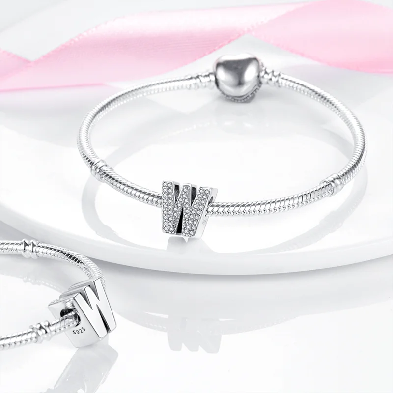 Silver 925 Charms Original Fit 3mm Original Bracele Silver Classic 26 Letters Beads Diy Charm For Women Jewelry