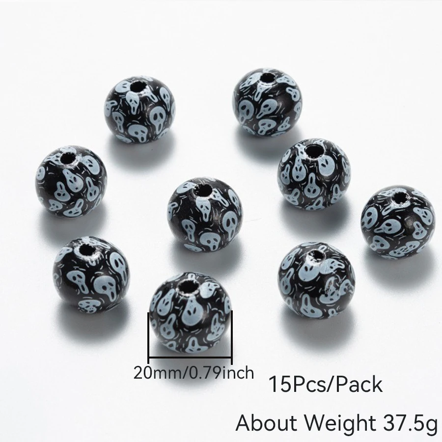 15Pcs/Pack Halloween Wooden Beads For Jewelry Making Accessories Pumpkin Ghost Face Skull 20mm Bead DIY Braslet Necklace Trinket