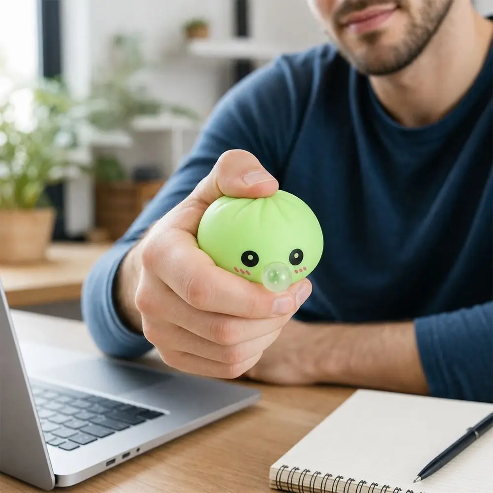 1pc Rainbow Color Dumpling Fidget Toys Soft Slow Resilience Stress-Relieving Balls with Steamer Fidget