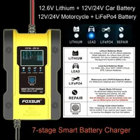 FOXSUR 12V 24V 6A car battery charger pulse repair 7-stage charger for GEL WET AGM 12.6V Lithium LiFePO4 LiPo Battery