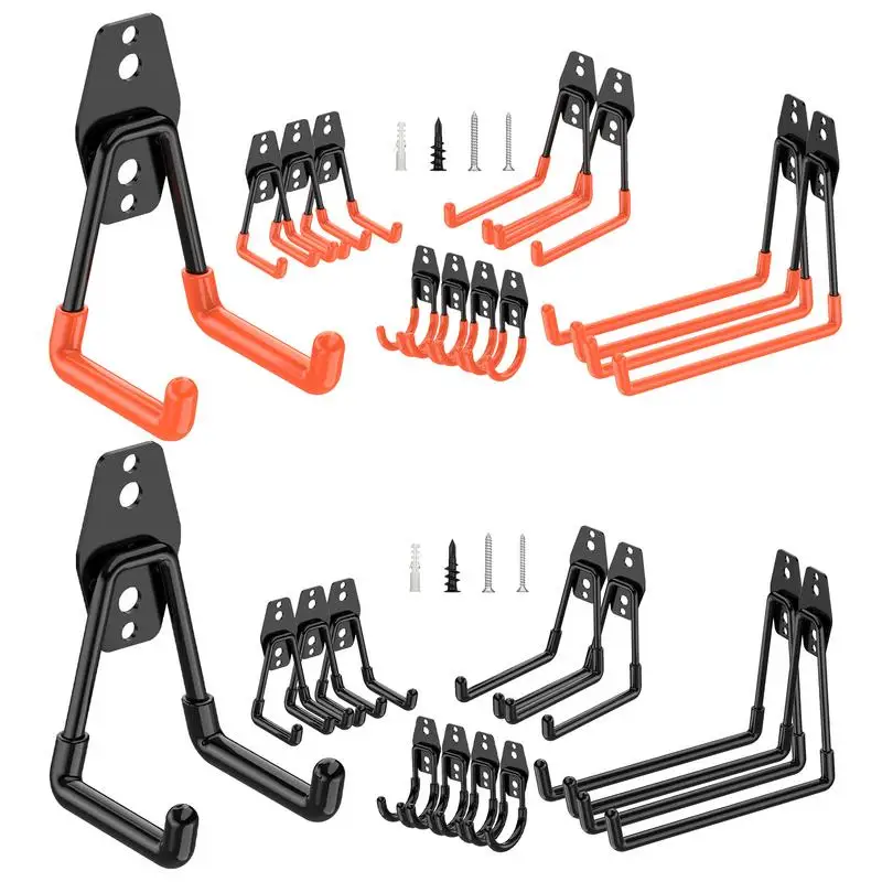 

12PCS Heavy Duty Metal Hook Garage Organizer Garage Hanger Hooks Wall Mount Anti-slip Storage Hook For Ladders Garden Tool