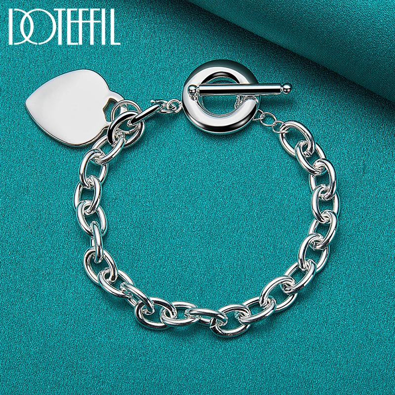 DOTEFFIL 925 Sterling Silver Heart TO Buckle Necklace Bracelet Set For Women Man Wedding Engagement Jewelry