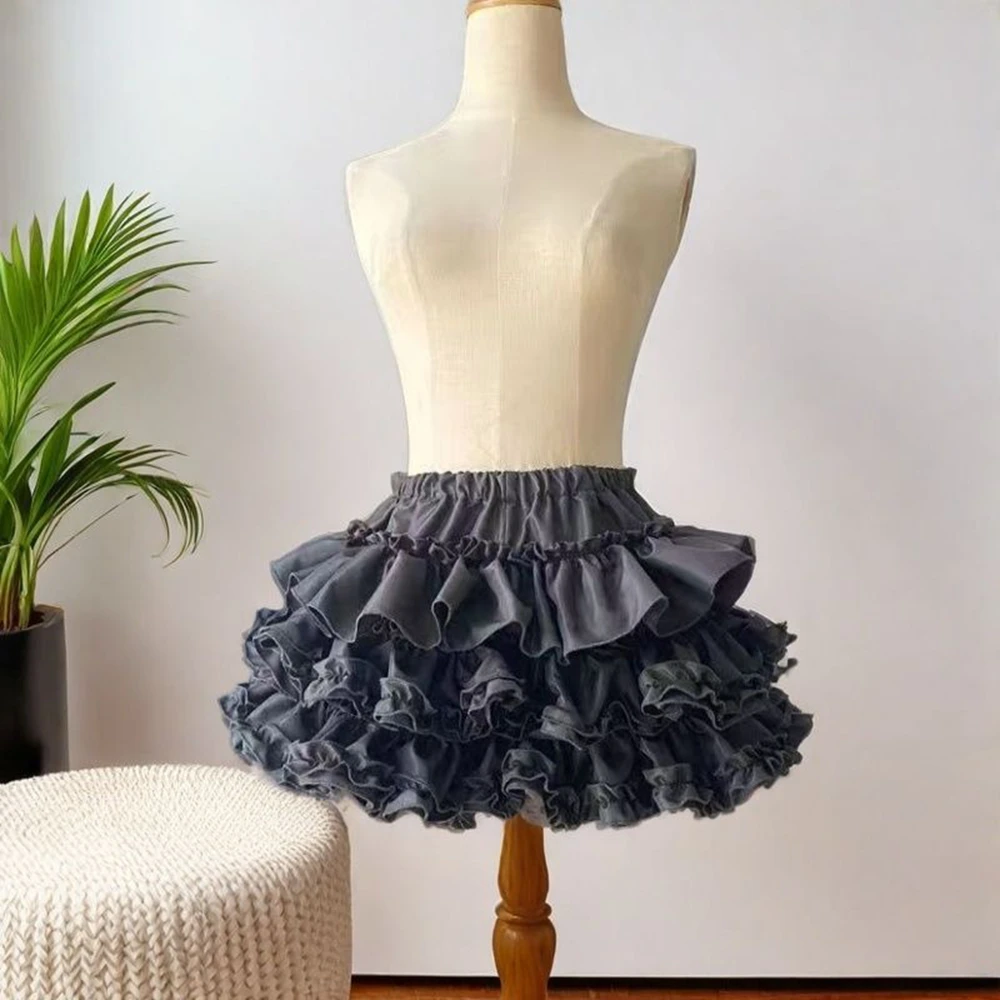 Damen Miniröcke mit Stufenvolants, Lolita-Stil, Eingebaute Shorts, Kawaii Sukapan Skort, Gothic Punk Coquette Y2K E-Girl Schwarzes Spitzenkleid – Detail 2