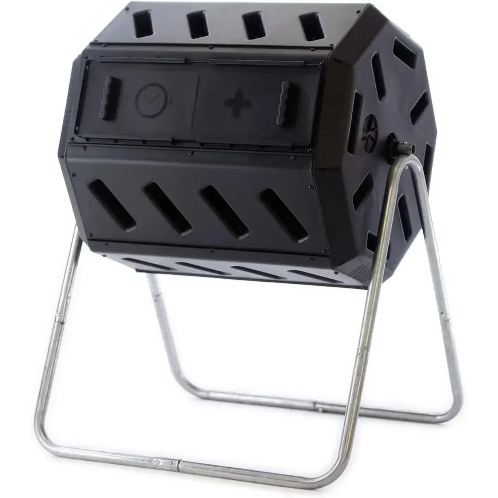 Dual Chamber Recycled Resin Composter, 100% Recyclable, 37 Gallon, Rotating Outdoor Bin for Garden and Yard Waste
