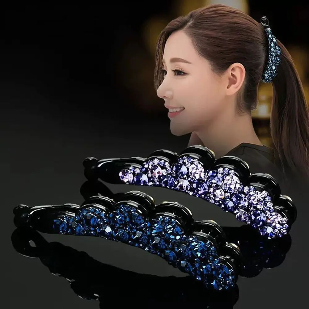 Simple Elegant Ponytail Clip Non-slip Vertical Hairpin Sweet Grab Clip Diamond Headwear For Women Korean Style Hair Ornament