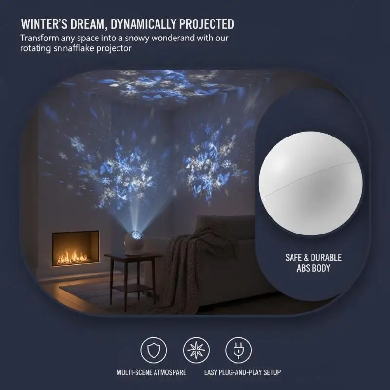 Christmas LED Snowflake Projector Light Ambient Lighting 360 Rotating Base for Home Party New Year Decor