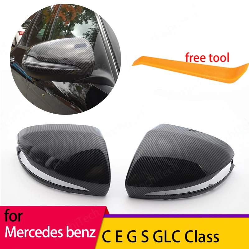 Carbon Fiber Look Door Mirror Cap Covers for Mercedes B C E S CLS GLA GLB GLC W205 W247 H247 X247 X253 C253 W222 C217 W213 C257