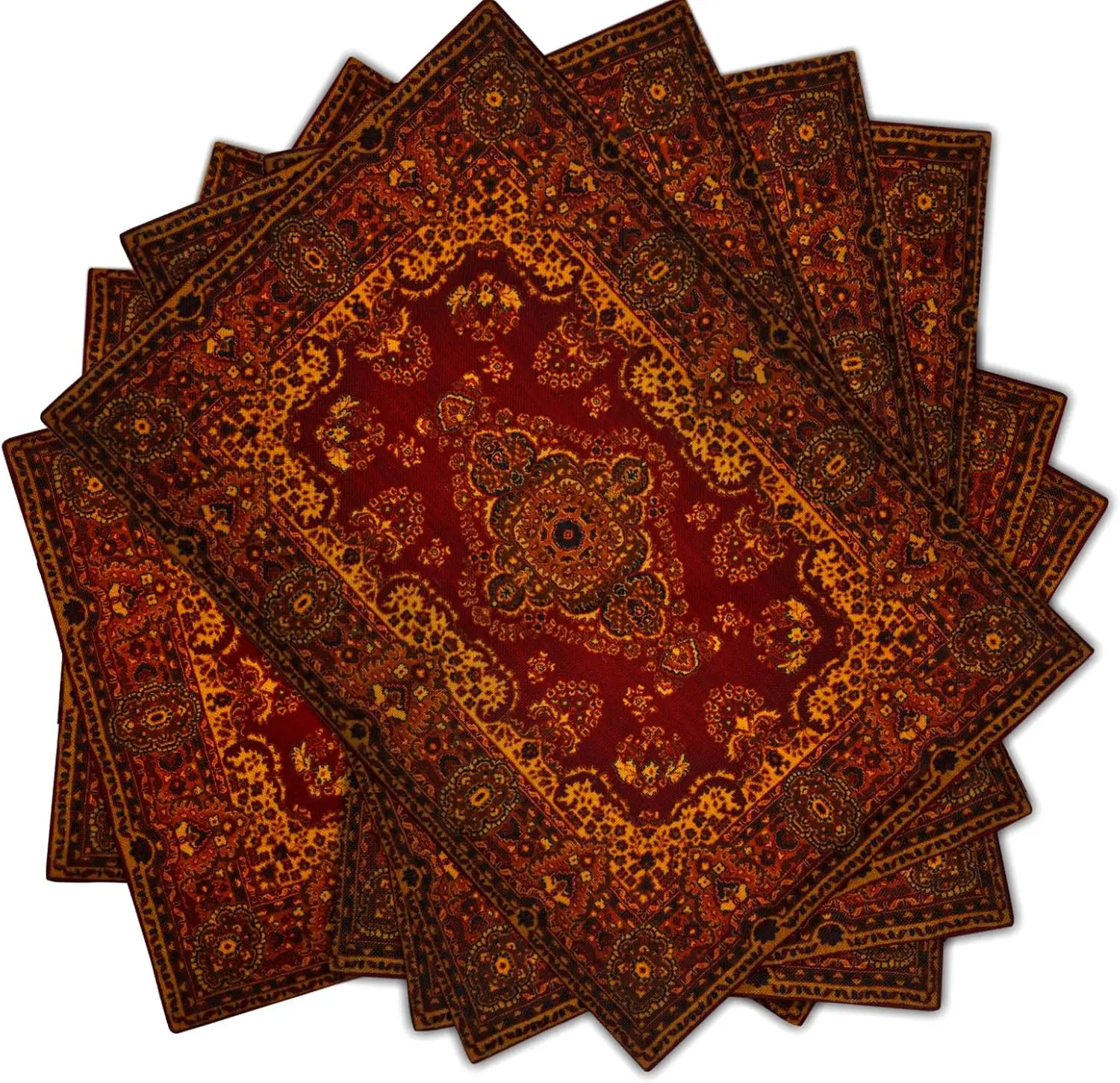 1PC Red Gold Boho Placemats Bohemian Vintage Retro Rug Carpet Pattern Linen Kitchen Dining Table Mats Heat-Resistant Desktop