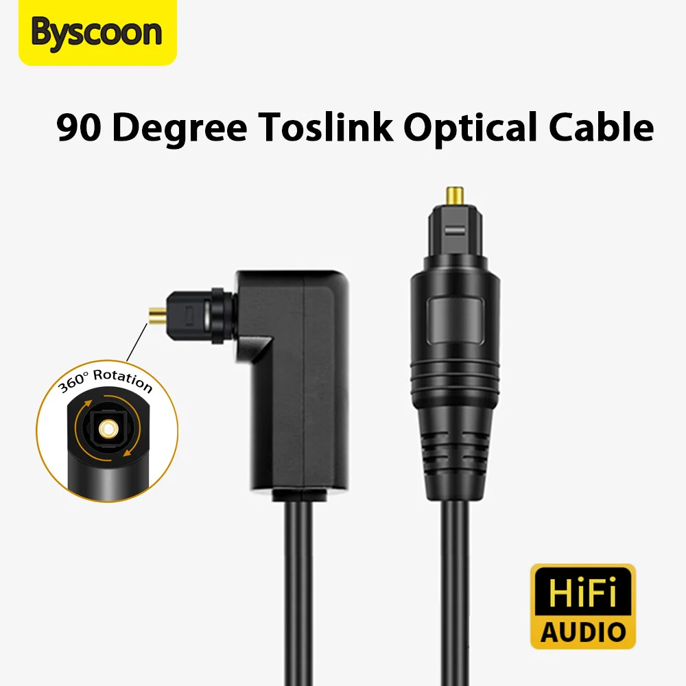 90 Degree Toslink Fiber Optical Cable 360 Degree Free-Rotating Plug FS/PDIF Male to Male for Home Theater Sound Bar PS4 Xbox