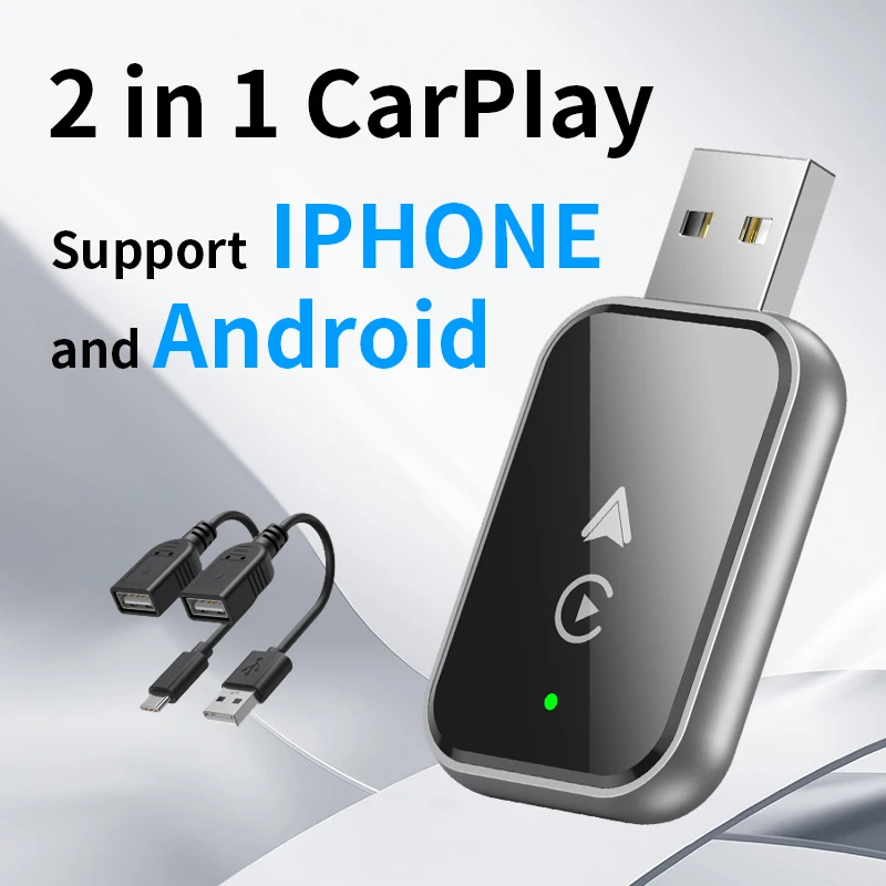 Wireless CarPlay Adapter for iPhone, Convert Wired to Wireless Apple CarPlay Adapter, Mini Size with Extension Cable USB & USB-C