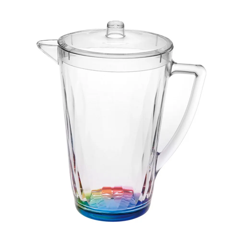 2.5 Quarts Water Pitcher with Lid, Rainbow Design Unbreakable Plastic Pitcher, Drink Pitcher, Juice Pitcher with Spout BPA Free