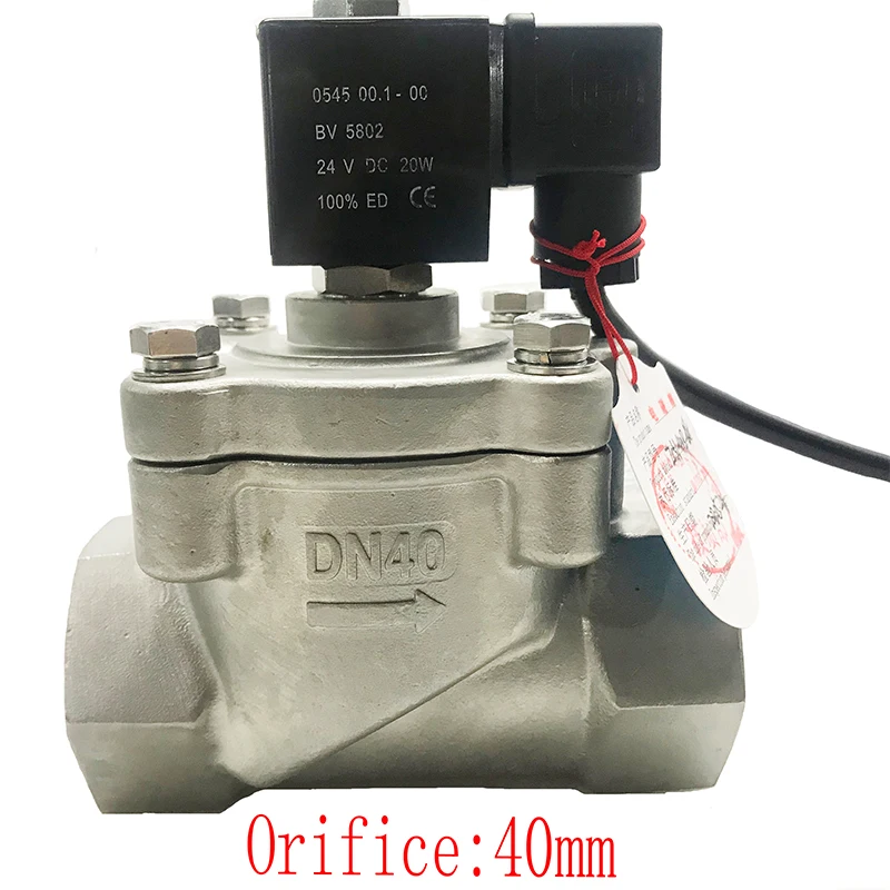 6bar 0.6MPa 2 way Acid and alkali solenoid valve 1 inch DC24V Orifice 40mm SS304 DN40 normally Close