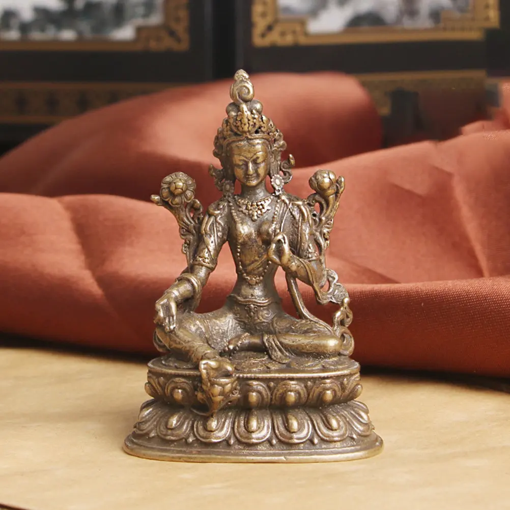 Exquisite Copper Buddha Desktop Statue Delicate Traditional Design Stable Base for Tabletop Countertop Home Office Decor Vintage