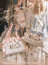 Sweet Cute Lolita Shoulder Bags Preppy Style Kawaii Ruffled Bow Cartoon Printed Handbag Japanese All-Match 2D Bags for Women