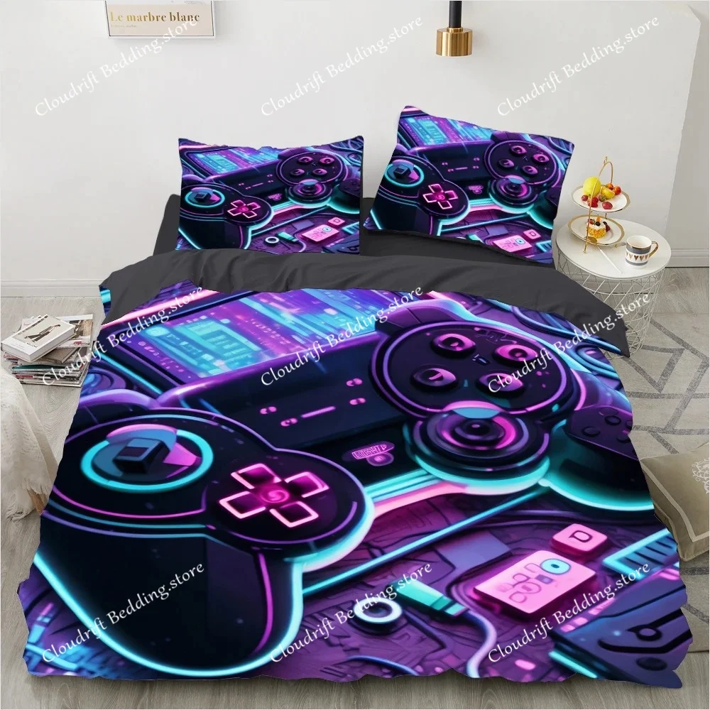 Nenon Game Joystick Bedding Set Retro Gamer ComforterQuilt Cover Set Digital Duvet Cover Set Black Gamepad Gaming