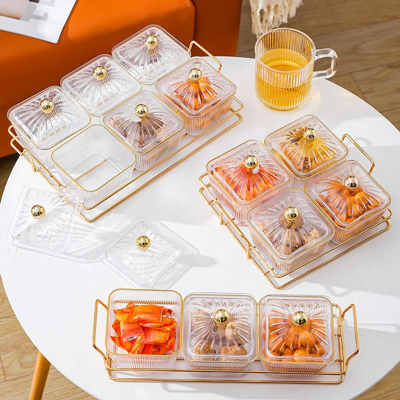 

Lidded Divided Coffee Table Pastry Plate Fruit Sunflower Seed Snack Dish Dried Nut Plate For Household Living Room