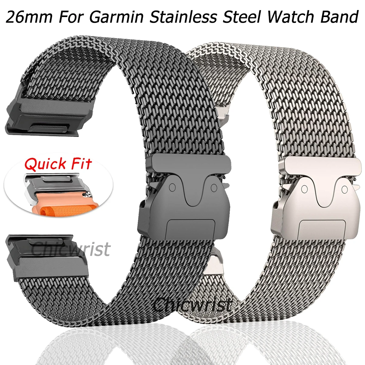 26mm für Garmin Edelstahl Uhr Fenix 8 51mm/5X/5XPlus/6X Pro/7x/3 Band Quick Fit Sport Band Metall Adapter Ersatz