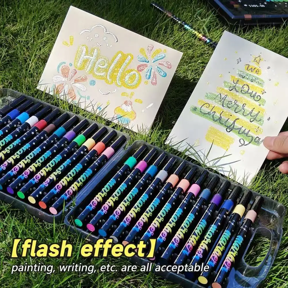 48 لونًا من أقلام التحديد الفنية اللامعة المعدنية، أقلام تحديد الطلاء اليدوية، بطاقات عيد الميلاد، صنع الملصق، الألبوم #3