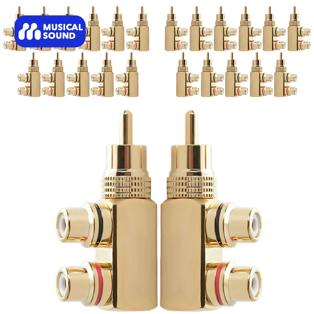 

Musical Sound 1/2/6/24 Pieces Right Angle RCA Connectors Splitter Plugs RCA 1 Male to 2 Female Plug Extension Adapter Connector
