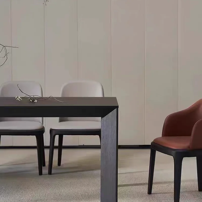 Italian minimalist rectangular home, solid wood dining table, designer light luxury smoky color, desk simple conference table