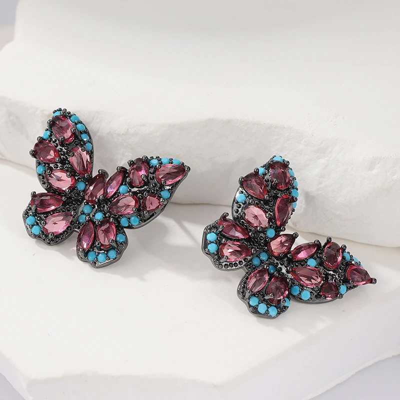 Luxuriöse Hochwertige Bunte Zirkon-Schmetterling-Ohrringe Neue Farbblock-Mode-Ohrringe Persönlicher Partyschmuck Geschenke