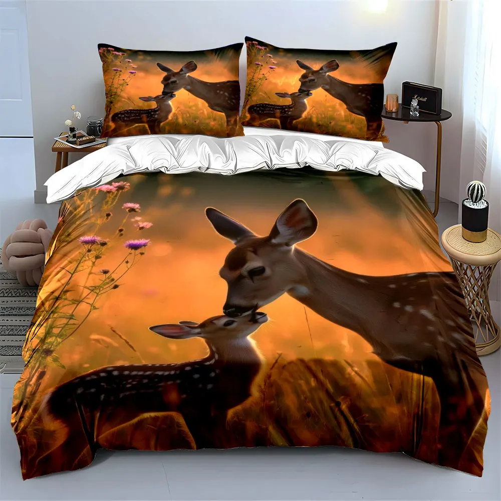 Deer Themed Decor Set Soft Skin-Friendly Bedding Set Includes 1 Duvet Cover And 2 Pillowcase, Gift