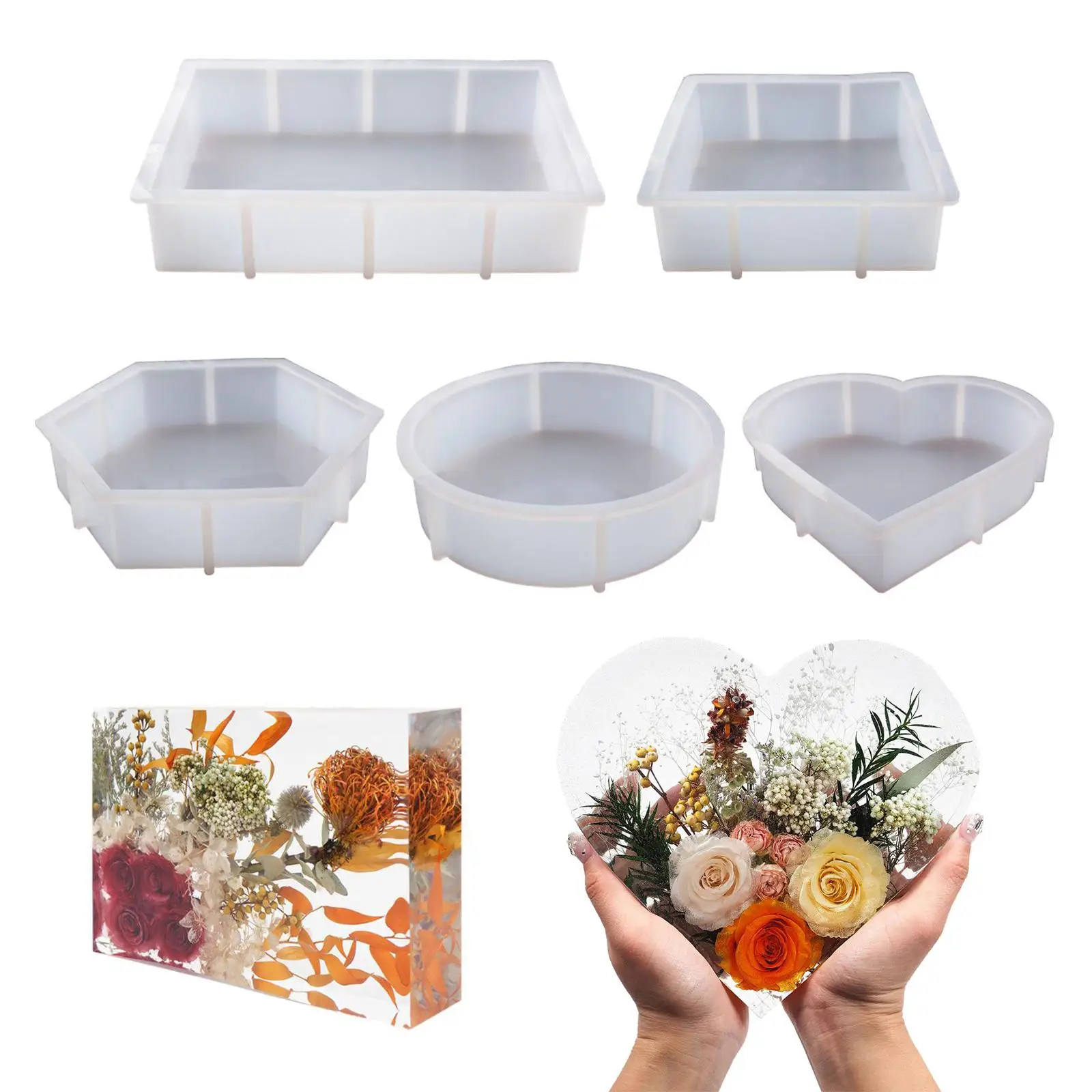 Fai da te cristallo resina epossidica stampo geometria grande cubo cuore amore rotondo rettangolo specchio stampo in Silicone