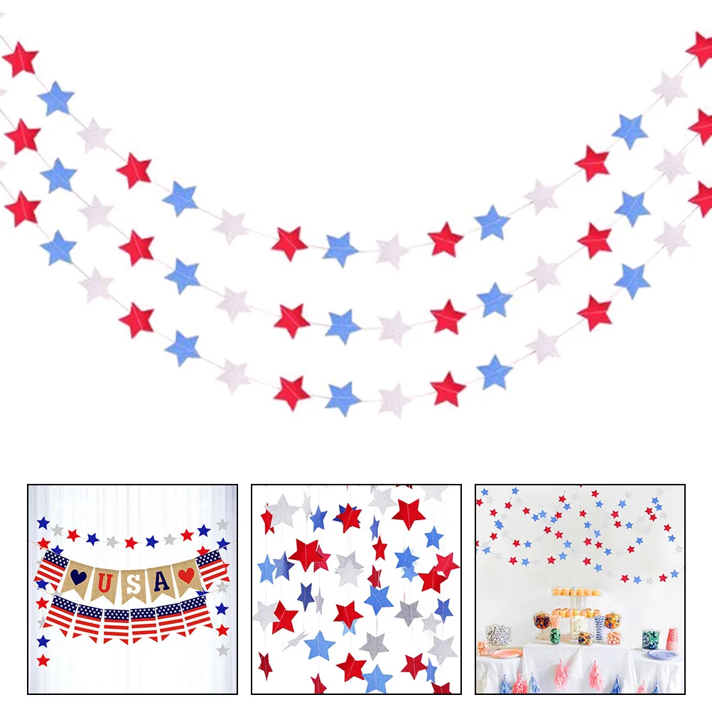

3pcs Independence Day Pentagram Banners Star Garland Party Hanging Decorations Festival Scene Bunting Lightweight Banner