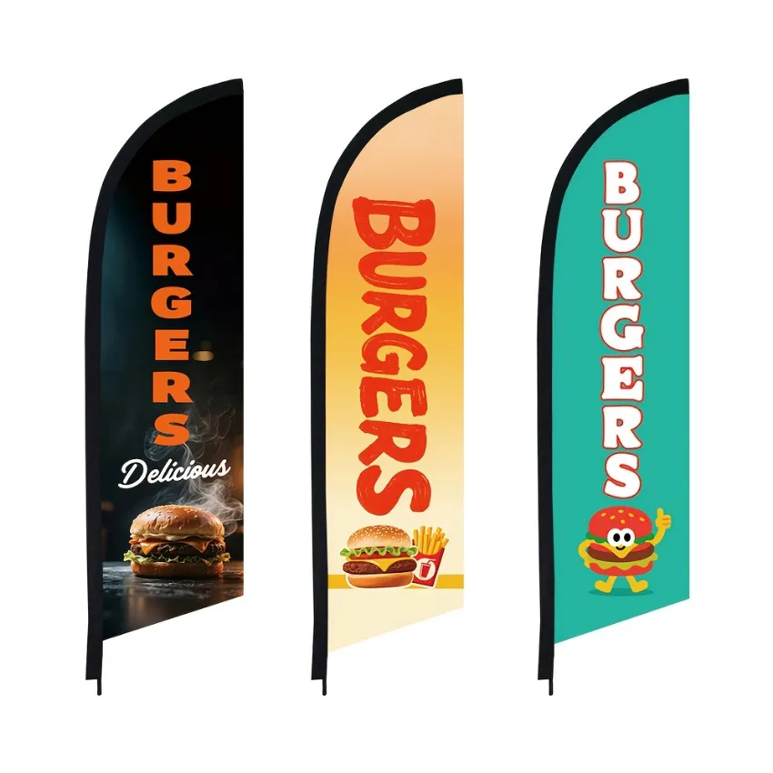 Burger Shop Feather Flag 1.6x6.6FT Polyester Outdoor Banner for Business Advertising and Decoration