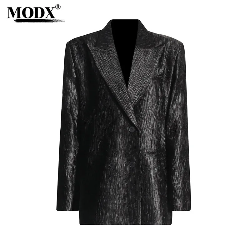 

[modx] Elegant Design Sense Suit 2024 Autumn New V-neck Pleated Single Breasted Fashionable High-end Suit Jacket For Women