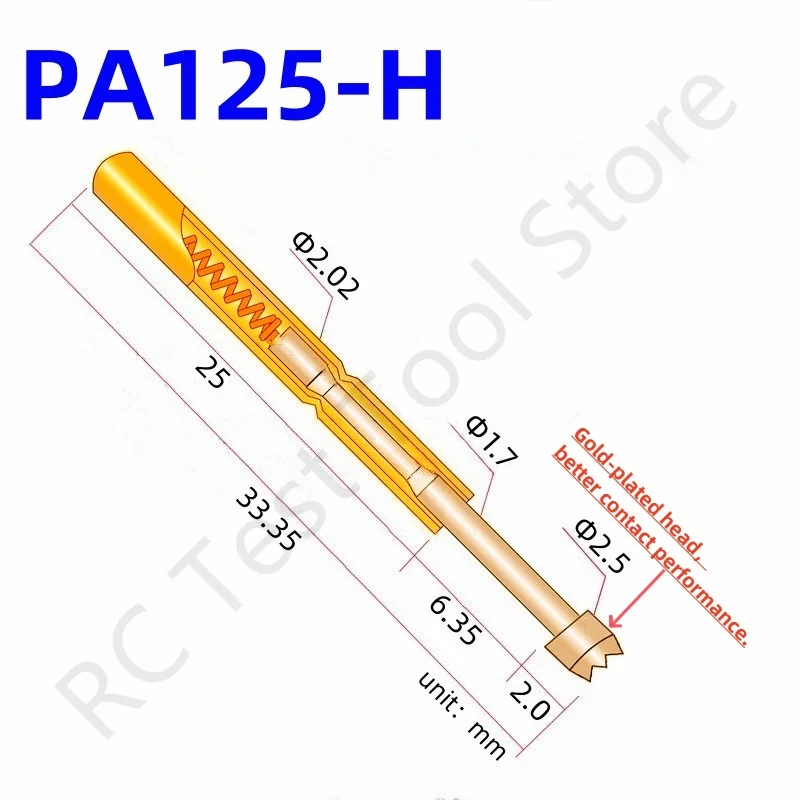 100PCS SpringTest Pin PA125-H 33.35mm 2.02mm 9-claw Tip PA125-H2 Head Dia 2.50mm Needle Spring Test Probe P125-H2 PogoPin P125-H