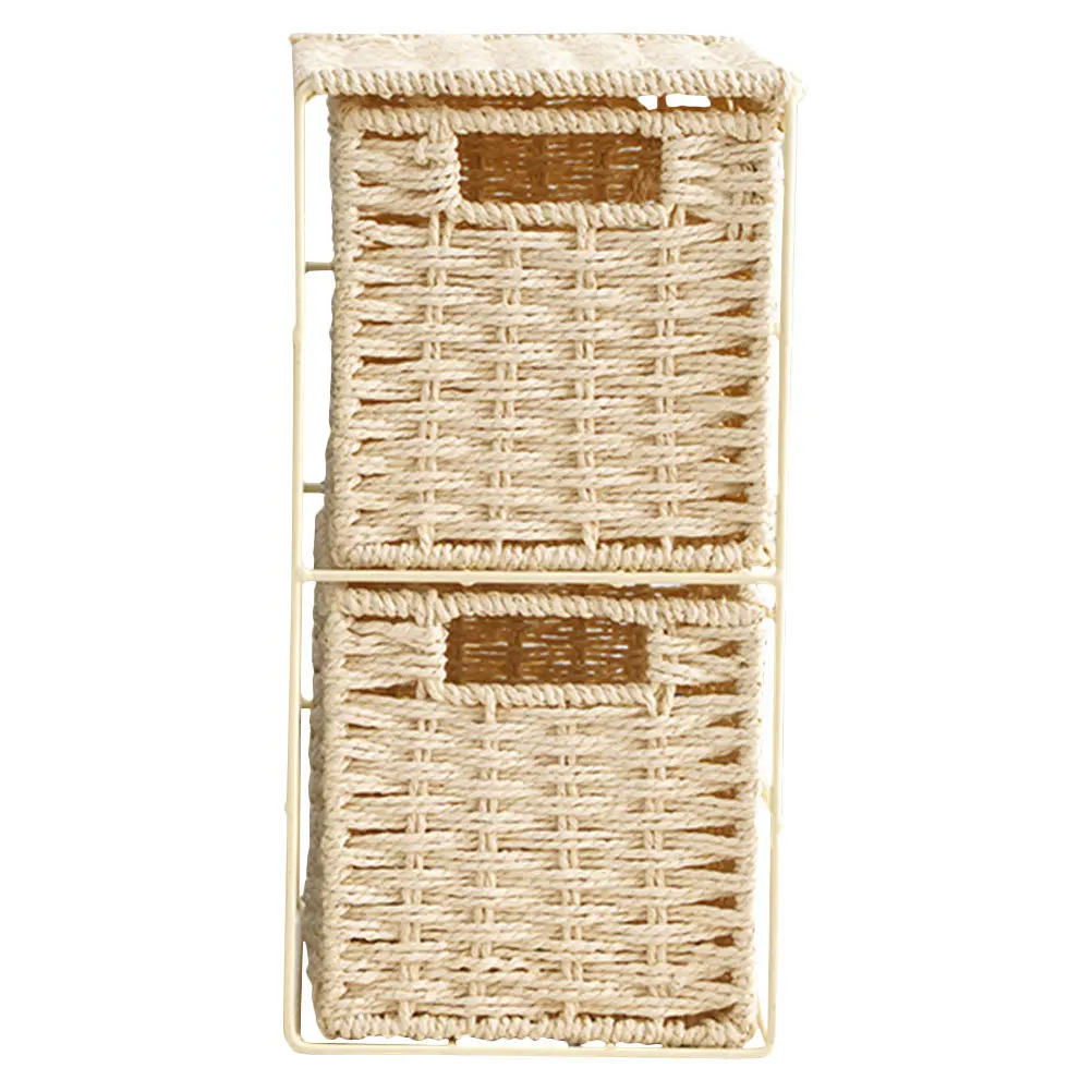 Woven Dual Layer Storage Basket for Room Organization Home Sundries Container Neat Simulated Rattan Organizer Basket
