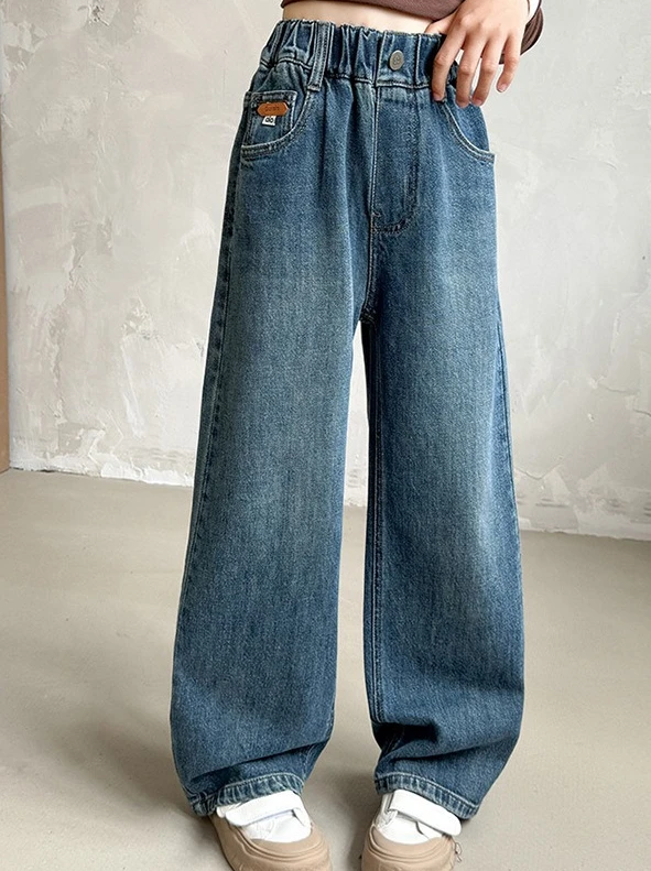 

Girls Pants Spring and Autumn Korean Version Loose Casual Simple Straight Leg Jeans Versatile Daily Temperament Wear
