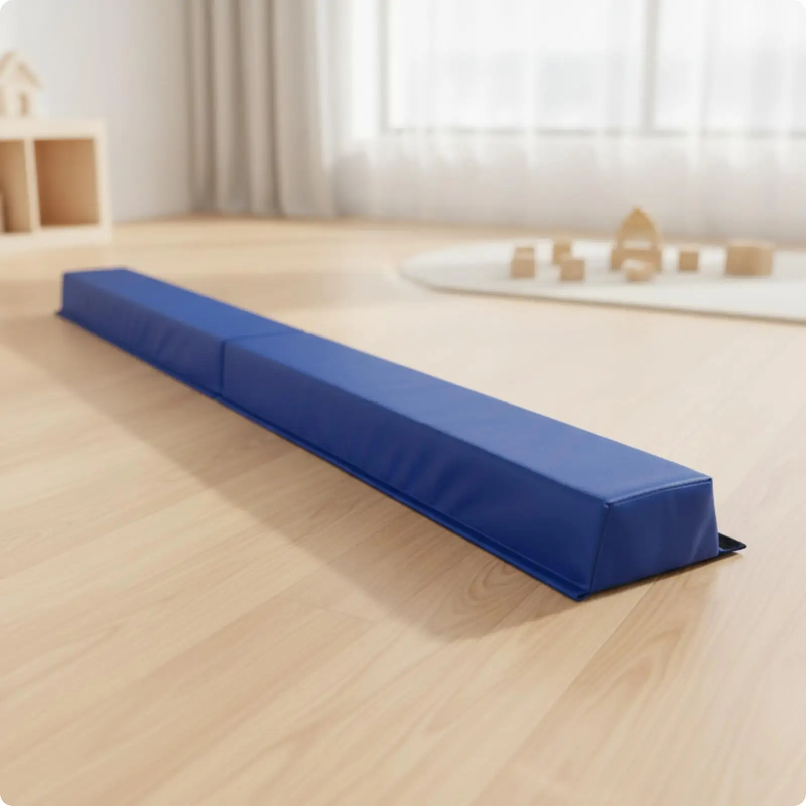 Children Gymnastics Balance Bar Foldable Blue Padded Design Portable Carry Handle for Indoor Training and Playtime