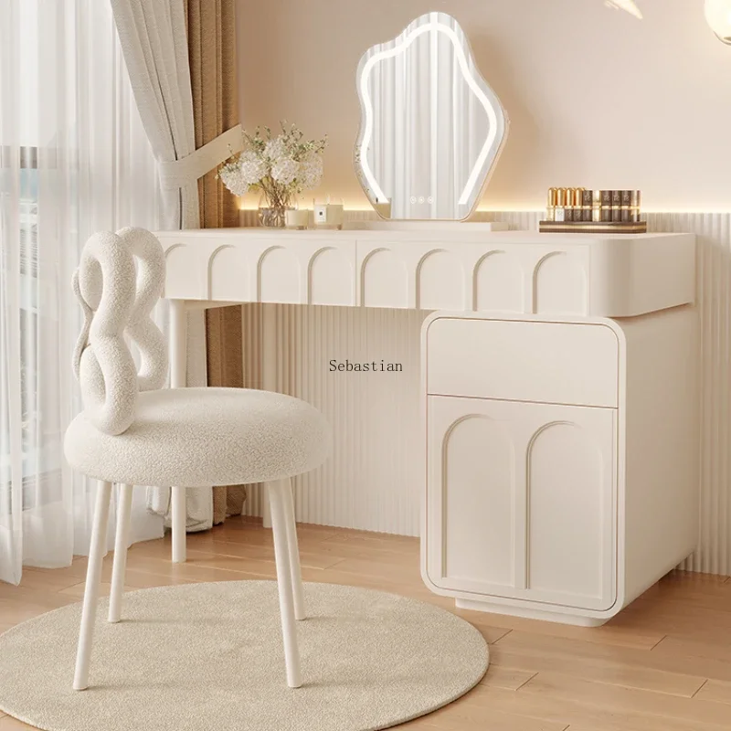 Tabouret rond en spanTable crème pour filles, chaise de maquillage à dos, chaise de manucure de luxe légère