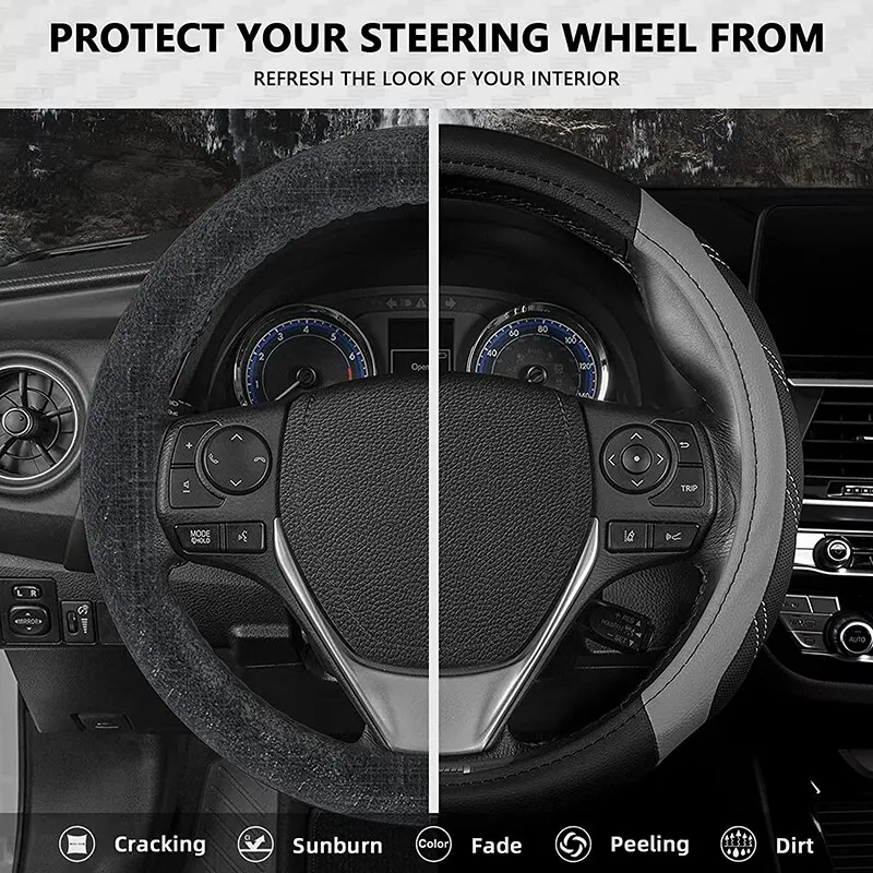 Car Steering Wheel Cover 14-15 Inch Universal Sport Leather All Purpose Upholstered Grip Breathable Truck SUV Jeep