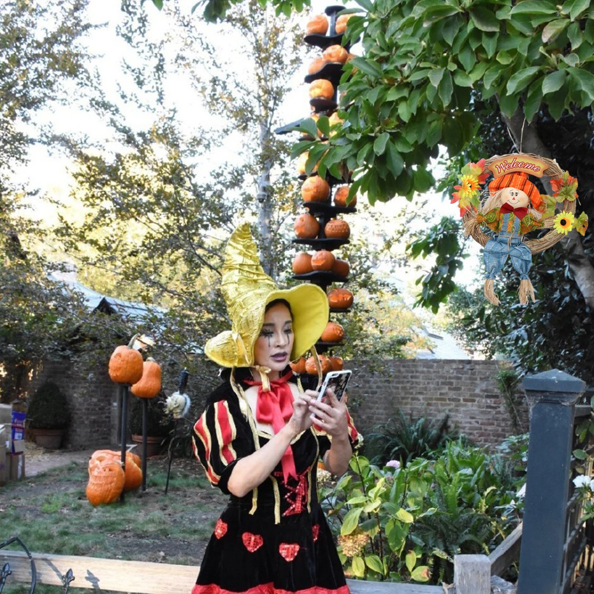 

Scarecrow Wreath Hanging nament Fall Harvest Decoration Halloween Thanksgiving Tree Straw Man Outdoor Festival Atmosphere