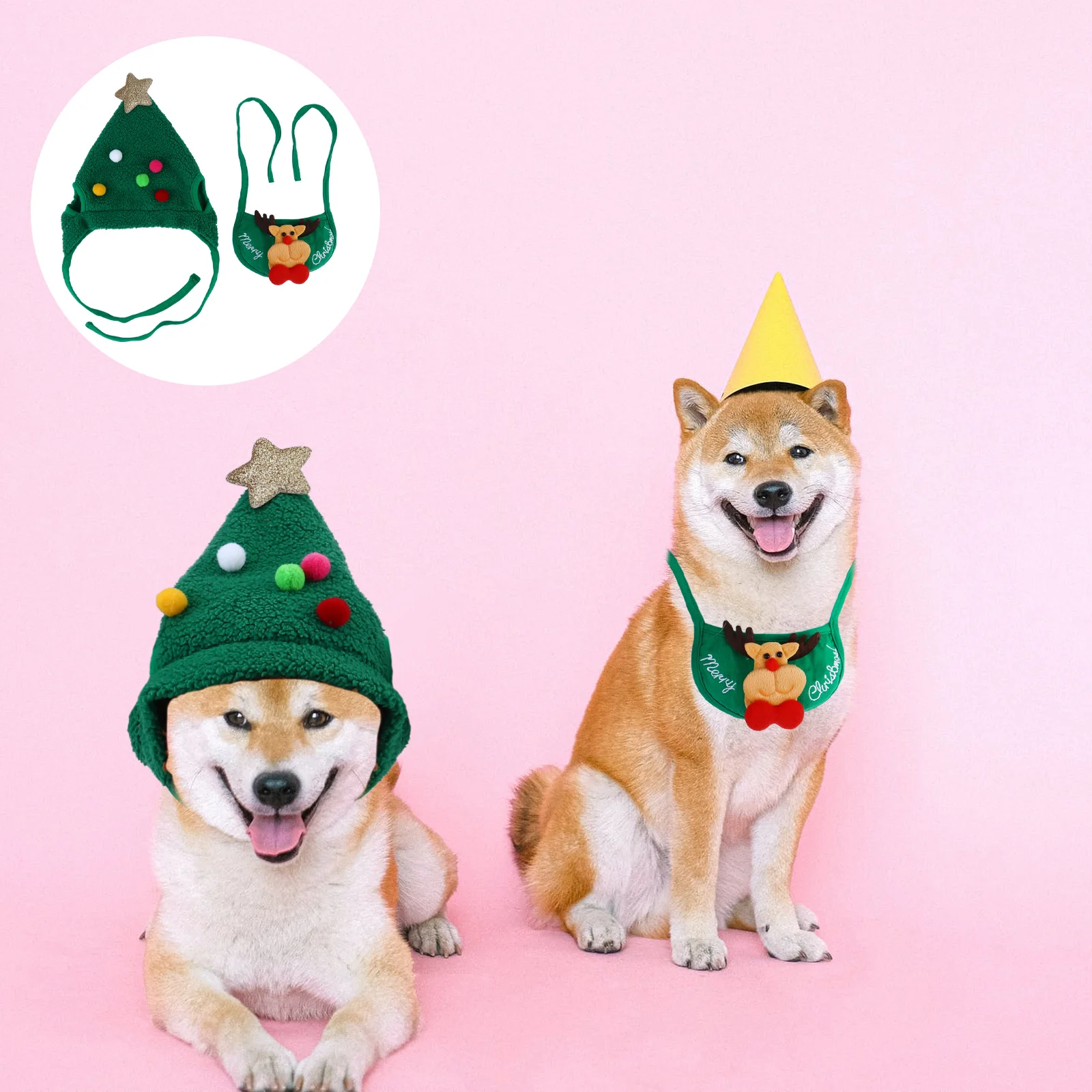 

2Pcs Pet Xmas Deer Scarf Hat Set Polar Fleece Warm Comfortable Christmas Costume for Dogs Cats Parties Pet Hat Scarf