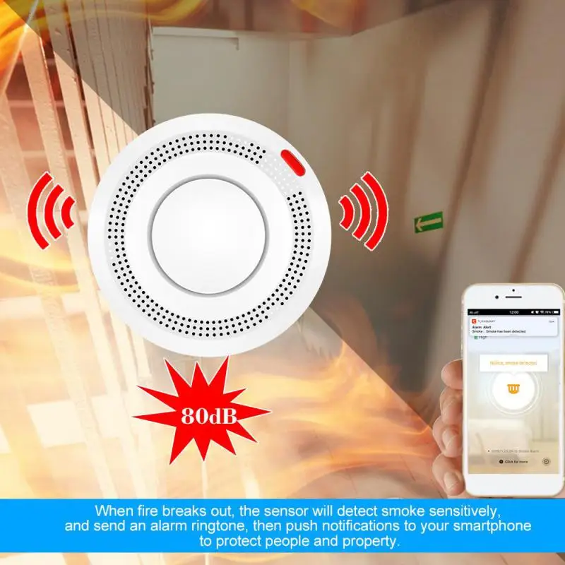 Aubess Tuya WiFi Detector De Fumaça Sensor 80DB Alarme Fogo Inteligente Detector De Fumaça Wifi Proteção Contra Incêndio Segurança Doméstica Proteção Contra Incêndio